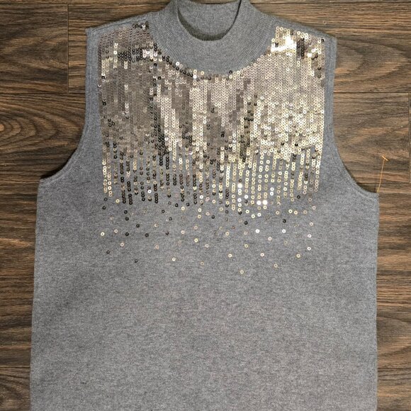 MARLED Gray & Silver Sequin Mock Turtleneck Sweater Vest NWOT/SIZE M/L - Picture 1 of 5